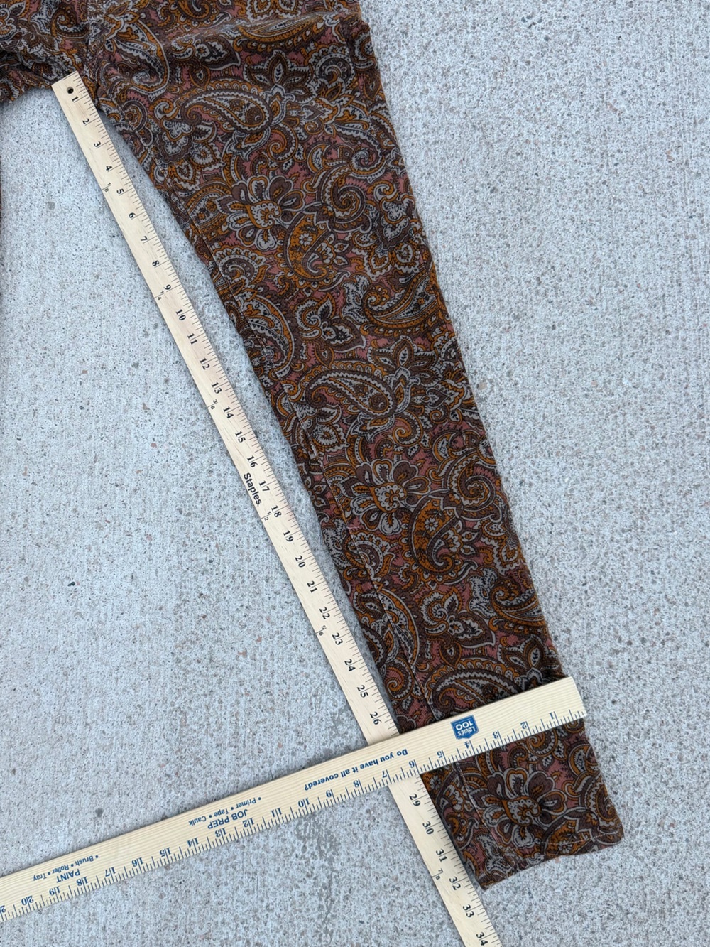 prAna Trinity Paisley Corduroy Pants Low Rise Skinny Trousers 8 Brown Boho EUC - Picture 4 of 12